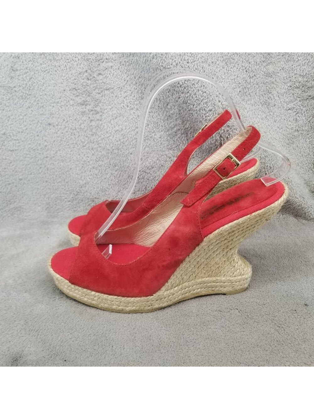 Andre Assous Shoes Womens Size 8.5 Red Leather Espadrille Slingback Wedge